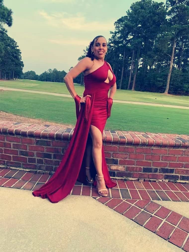 LAGSHIAN Women Sexy Elegant One Shoulder High Split Cutout Long Evening Dress Wine Red - Image 4